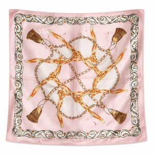 Pink Chain Print Satin Scarf 20x20 Women's Hair Tie Neck Wrist Wrap